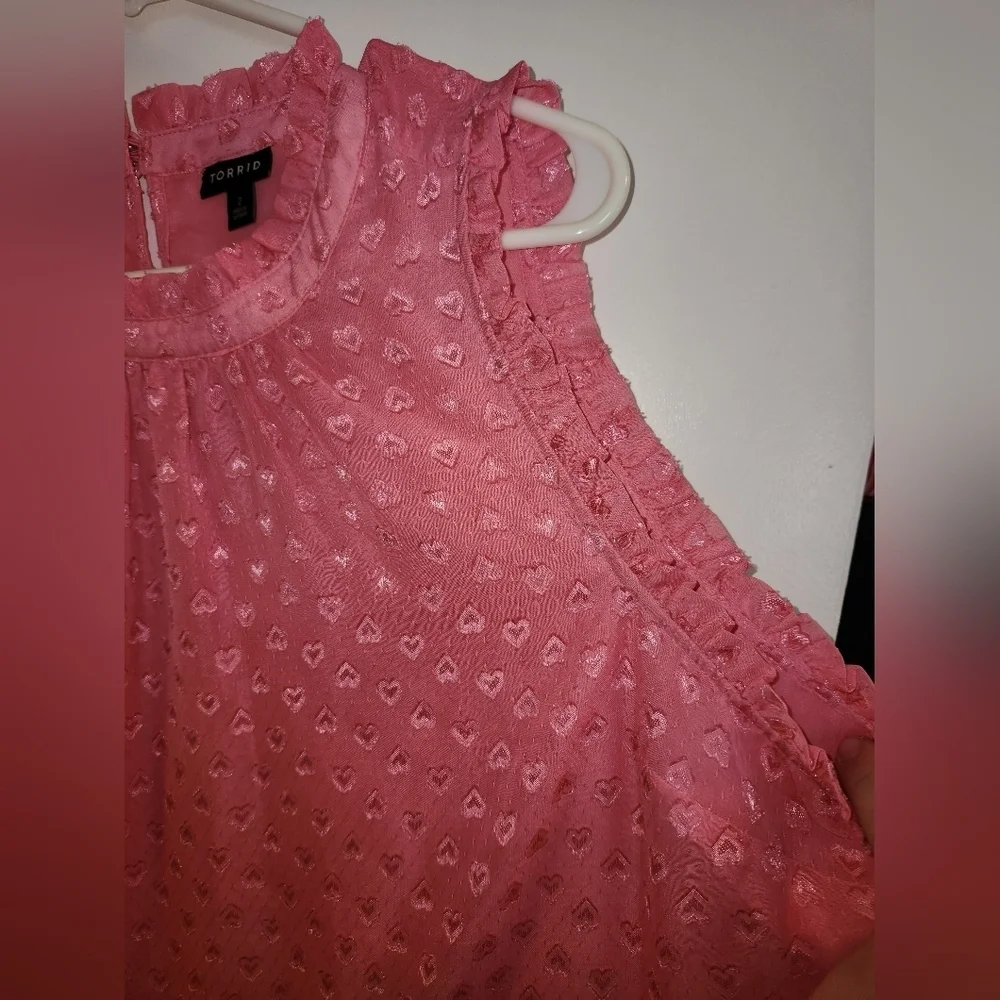 Torrid Pink Hearts Layered Sleeveless Blouse